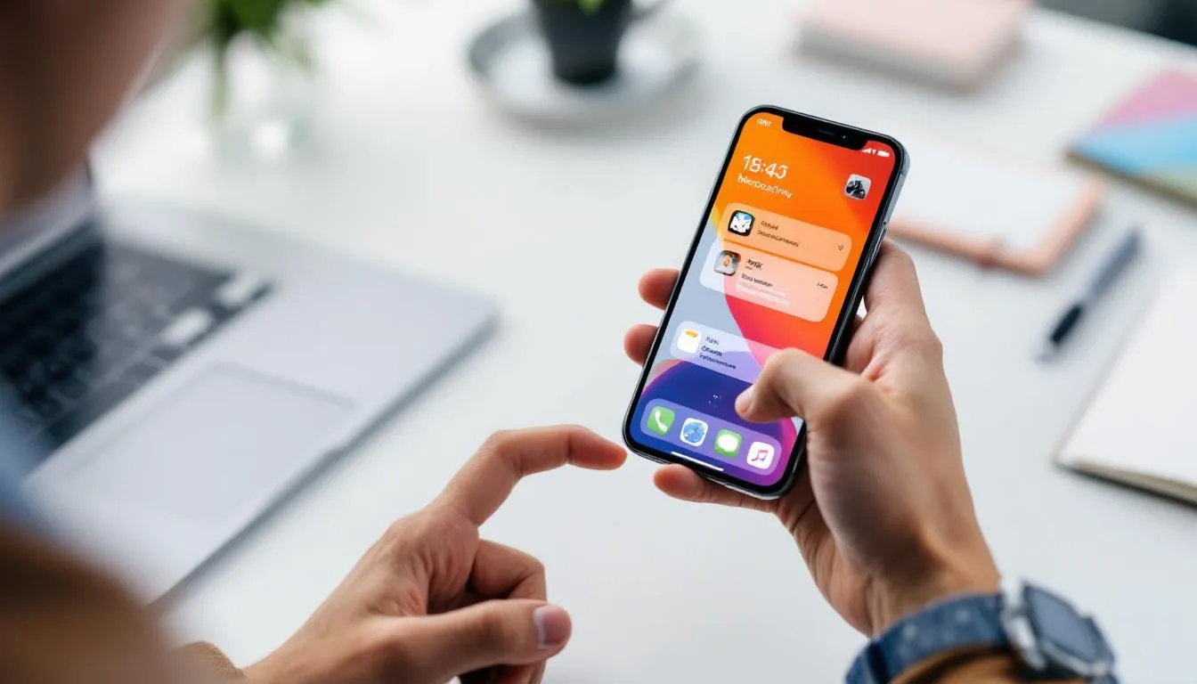 Astuces pour une utilisation efficace de l'iPhone au travail, montrant un utilisateur concentr&eacute;.