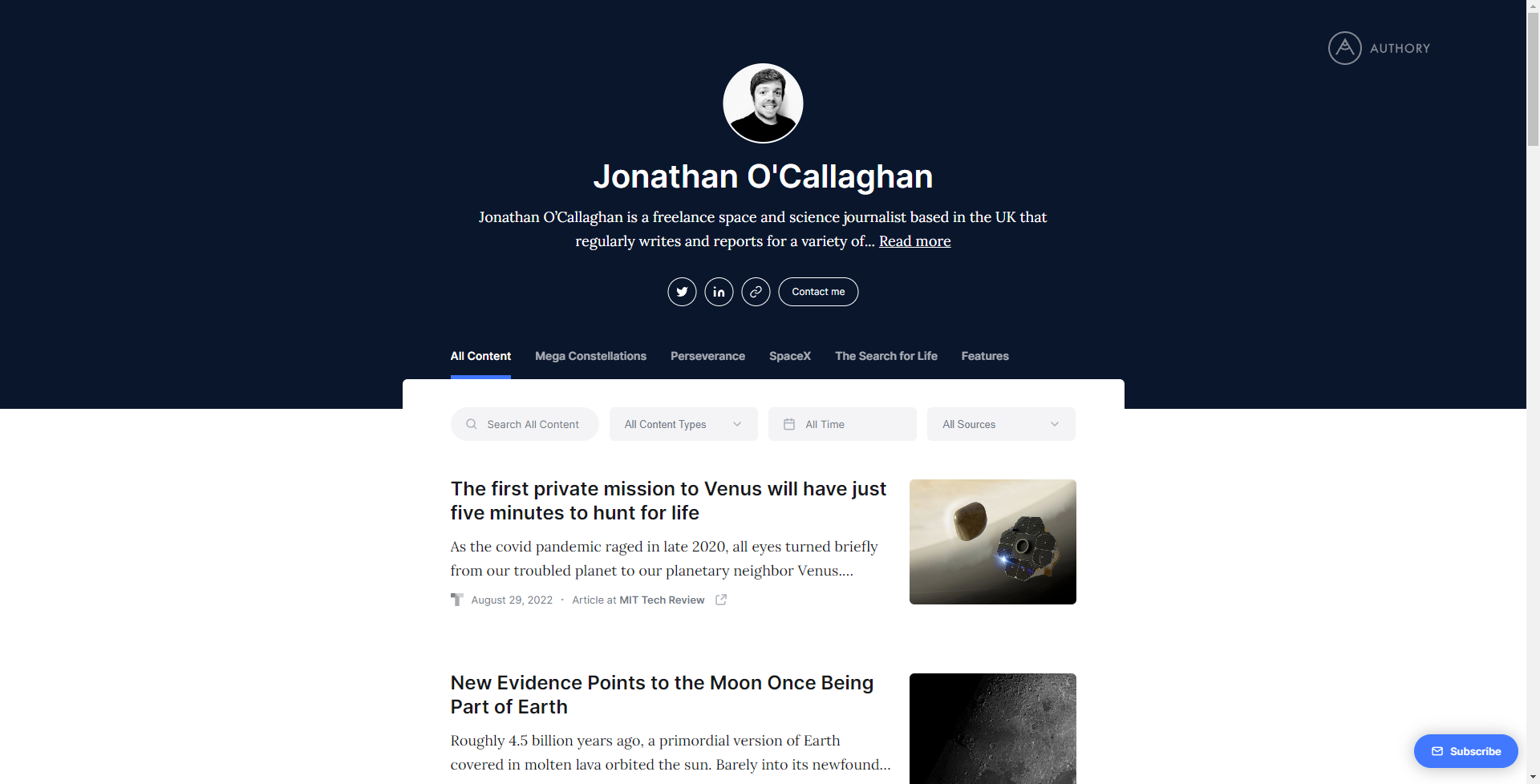 Jonathan O'Callaghan's portfolio on Authory