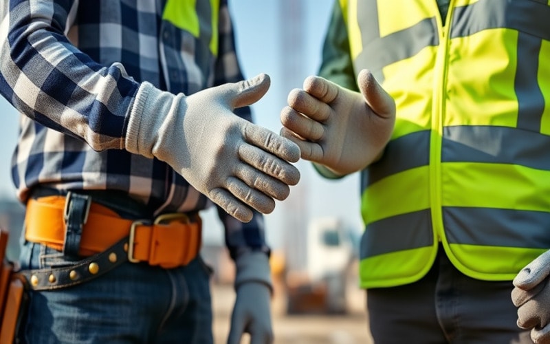 Construction workers wearing neoprene gloves