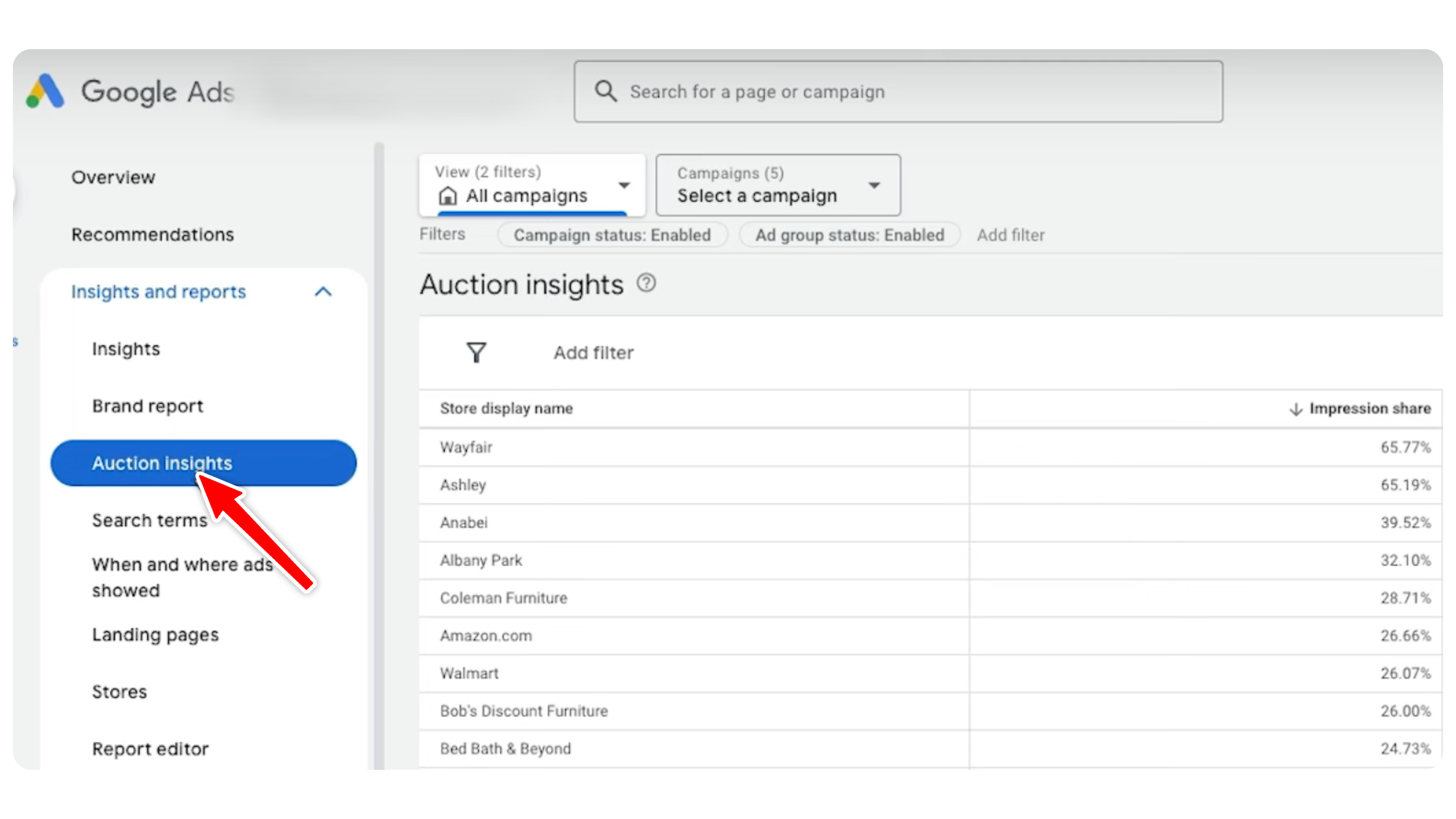 Auction Insights in Google Ads 