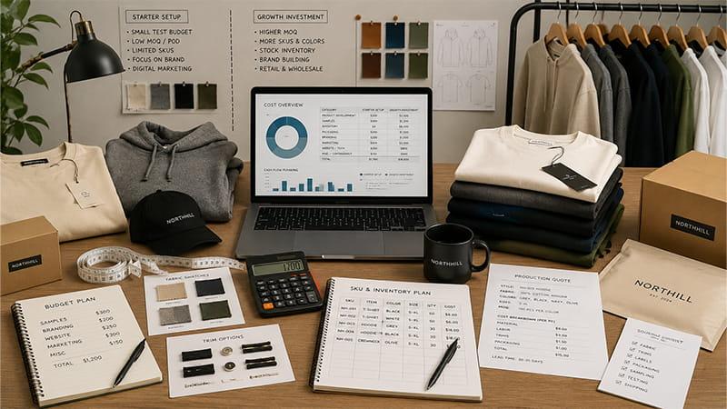 Clothing brand startup planning comparing a small test launch with a larger growth investment