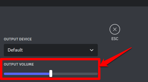 Picture showing how to adjust your output volume on Discord