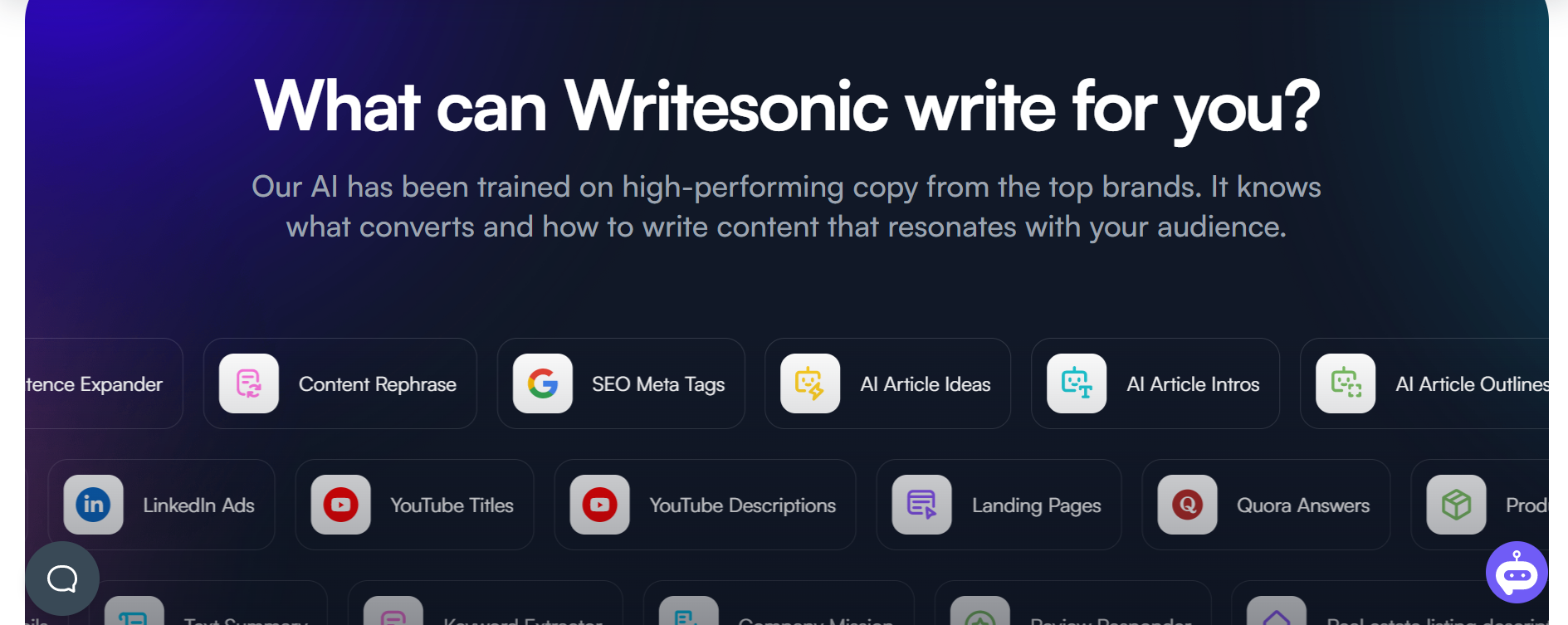 Writesonic Landing Page - What can Writesonic write for you?