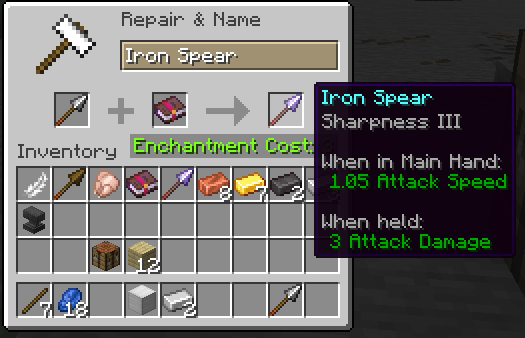 The Anvil interface to enchant a Spear.