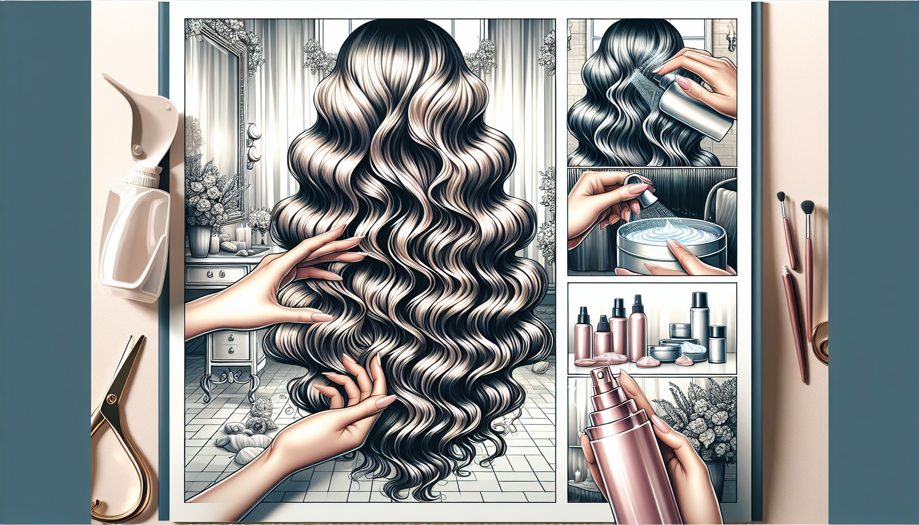 Illustration of nourishing wavy hair during styling