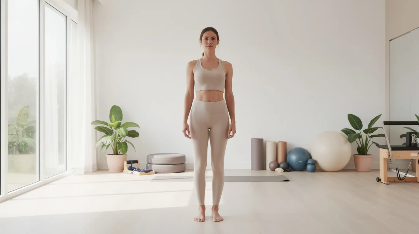 A person in neutral activewear stands confidently in a bright wellness studio, embodying a healthy lifestyle. The setting suggests a focus on body contouring and wellness, ideal for those considering non-surgical procedures like the liquid Brazilian butt lift or advanced dermal fillers.