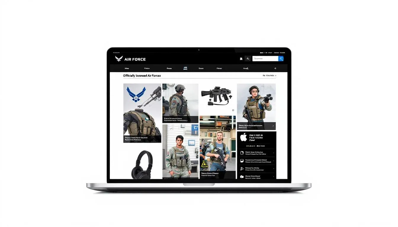 An online shopping interface showcasing officially licensed Air Force products.