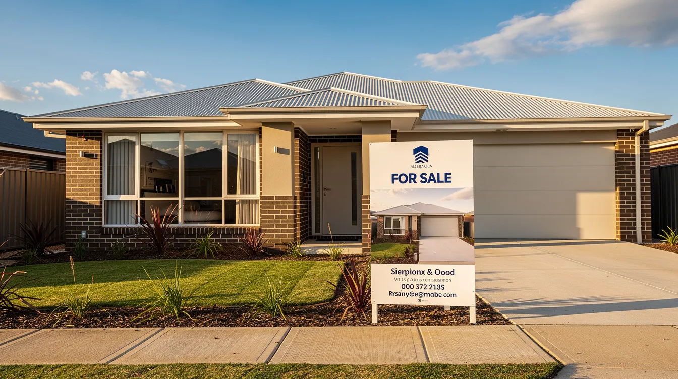 The image depicts a modern Australian residential property with a prominent "For Sale" sign in front, suggesting it is available for purchase. This investment property could be an opportunity for potential buyers to consider tax aware investing strategies, such as understanding capital gains tax implications and optimizing their asset allocation for tax efficiency.