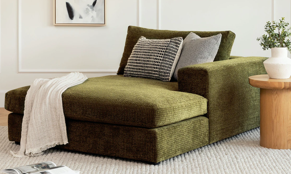 green corduroy chaise lounge