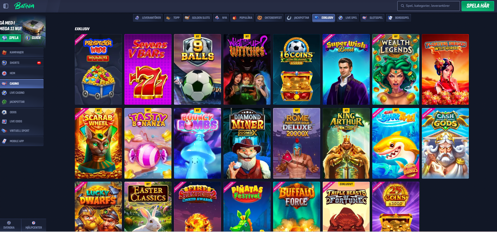 Betinias utbud av exklusiva casinospel och slots.