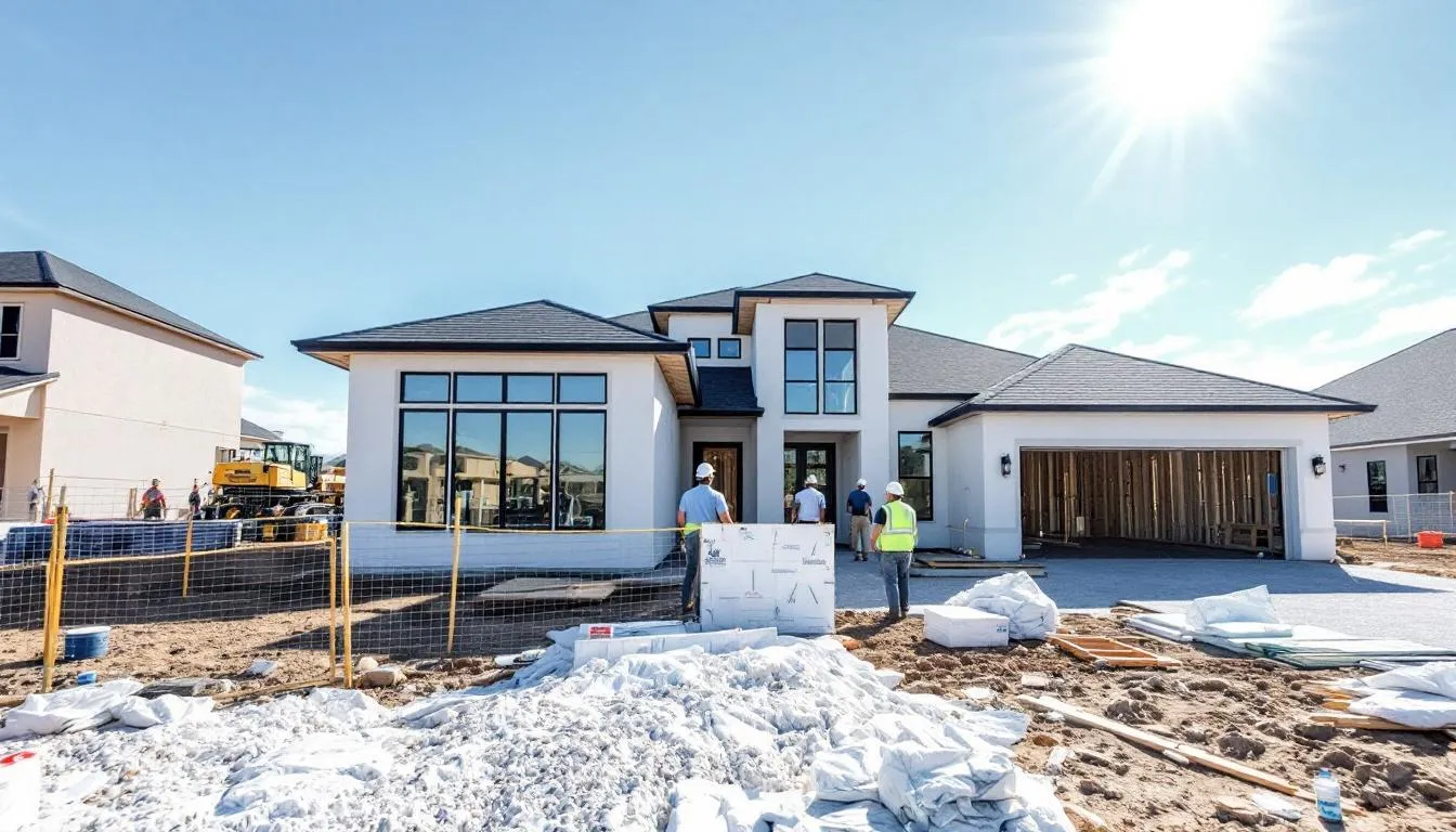a newly built home in Florida showcases a bright and welcoming environment, with clean light fixtures and freshly painted walls. The scene captures the essence of a post construction cleanup, highlighting the importance of construction cleaning services to ensure a healthy space ready for move-in.