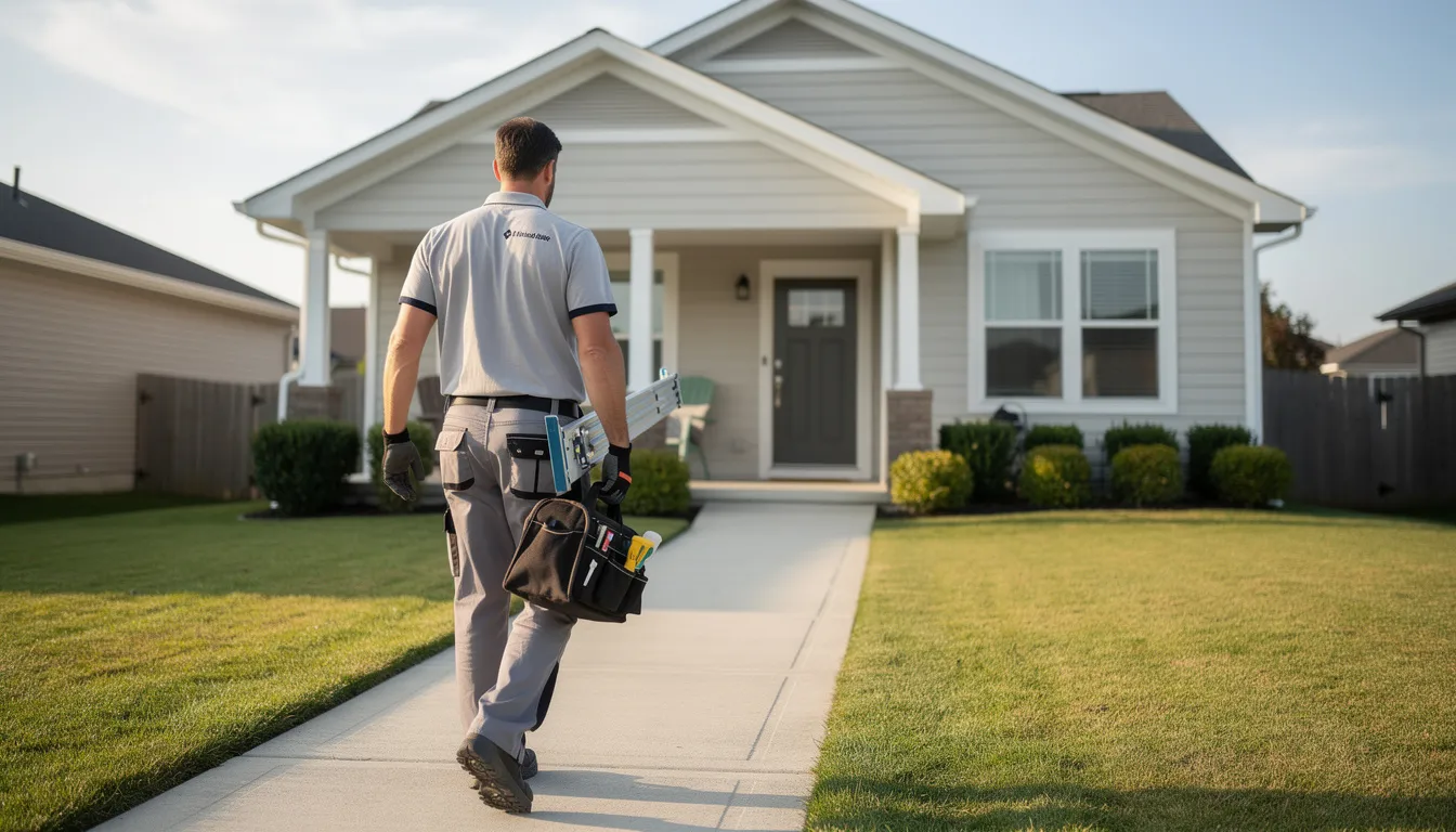 A professional DSTV installer is seen walking towards a residential home, carrying equipment necessary for DSTV installation services. This image highlights the expertise and dedication of accredited DSTV installers in Muizenberg, ready to enhance the viewing experience for homeowners.