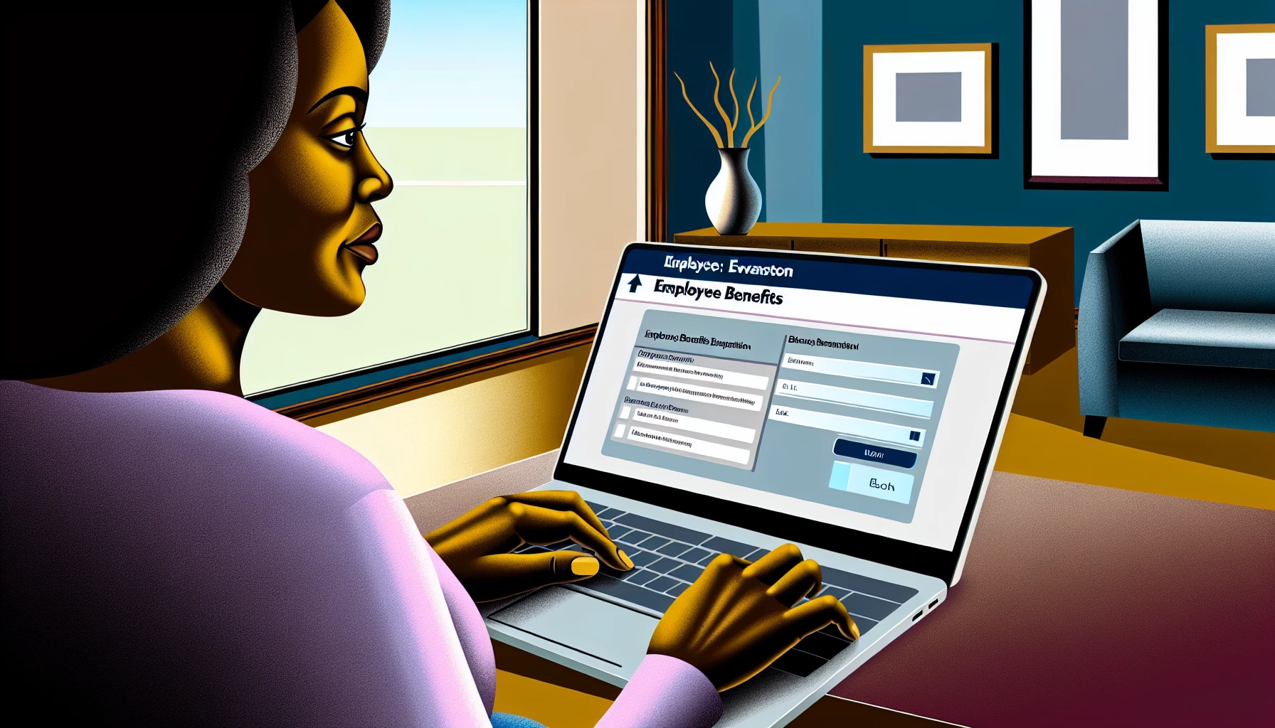 A person accessing employee benefits through an online portal in Evanston, IL