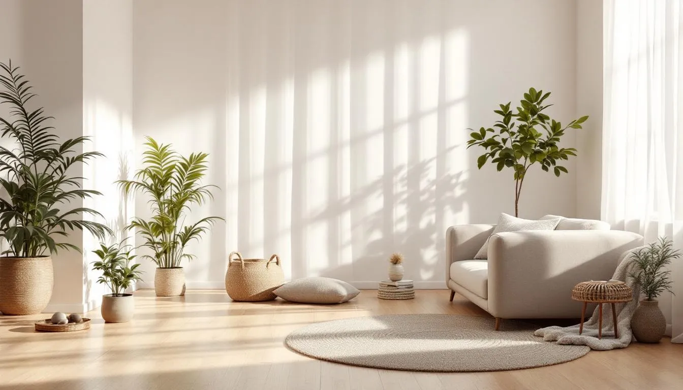 A beautifully decorated room enhanced by light filtering shades.