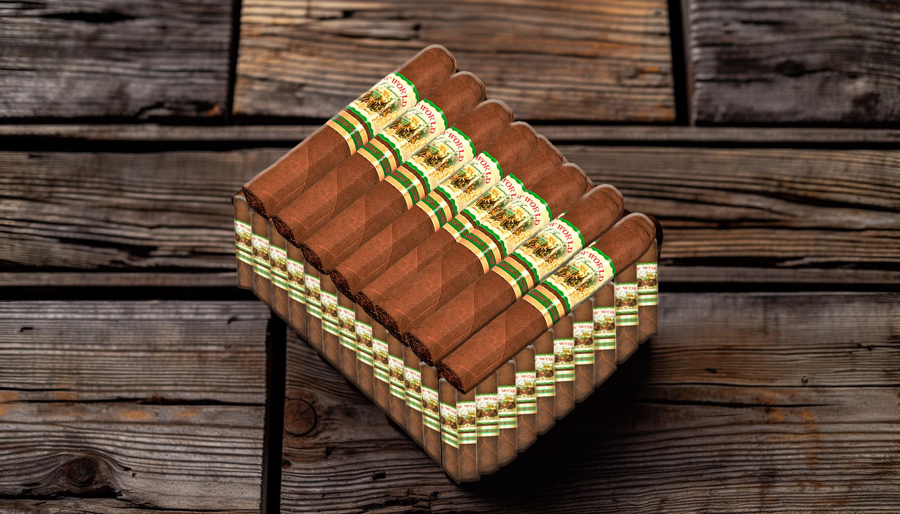 Assortment of New World Cameroon cigars displayed on a wooden table