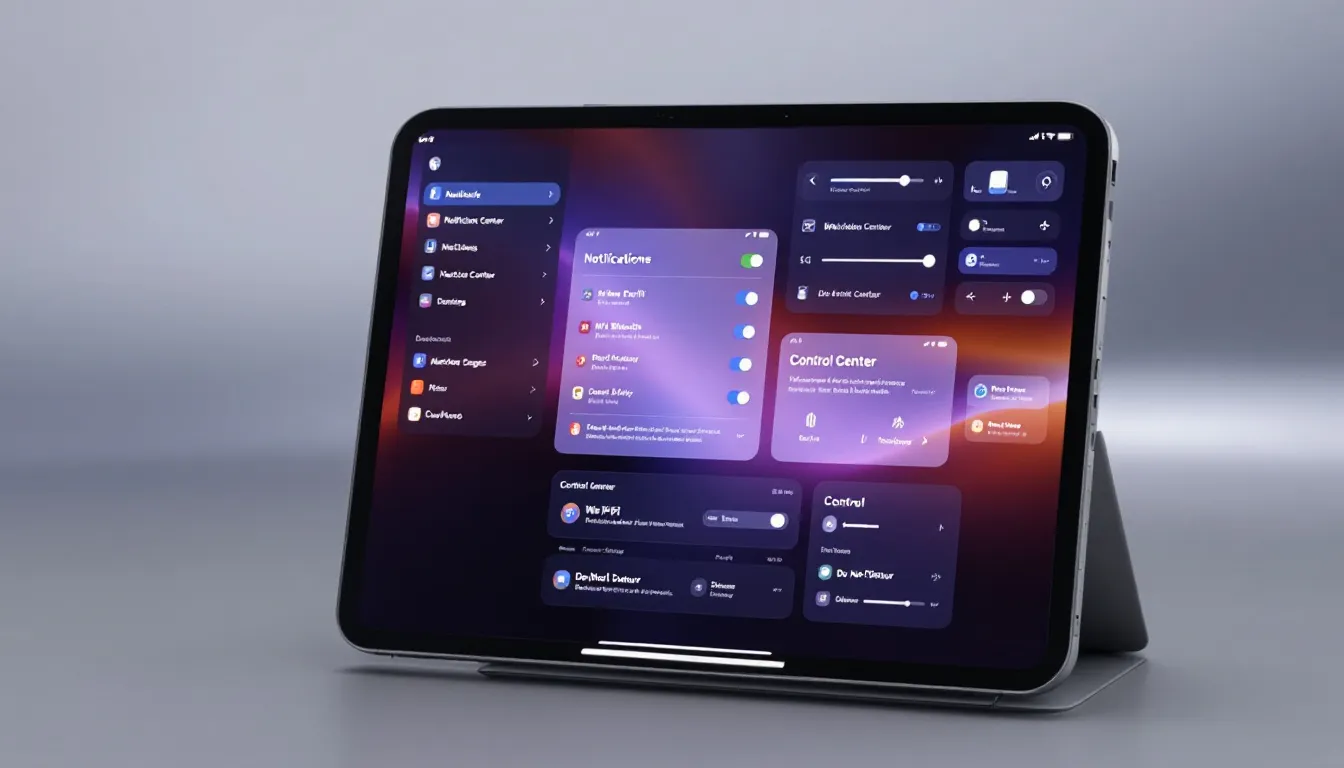 Systemverbesserungen in iPadOS 18, dargestellt durch ein iPad mit verschiedenen Einstellungen.