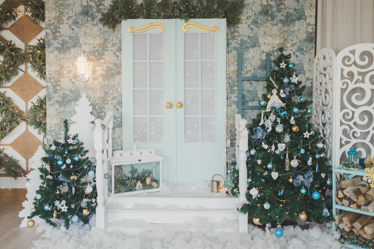 Charming vintage Christmas porch decor with antique pieces.