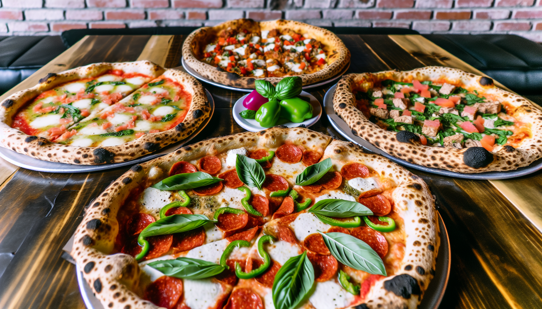 A variety of delicious pizzas on display