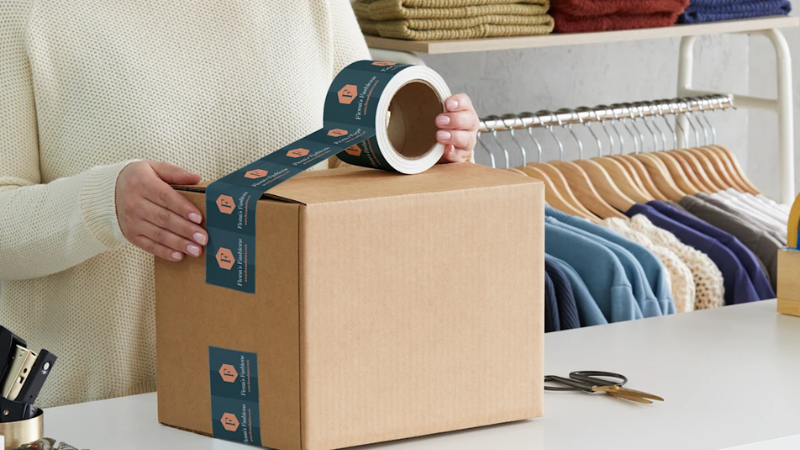 Securing a clothing shipment with tamper-evident tape in a retail setting
