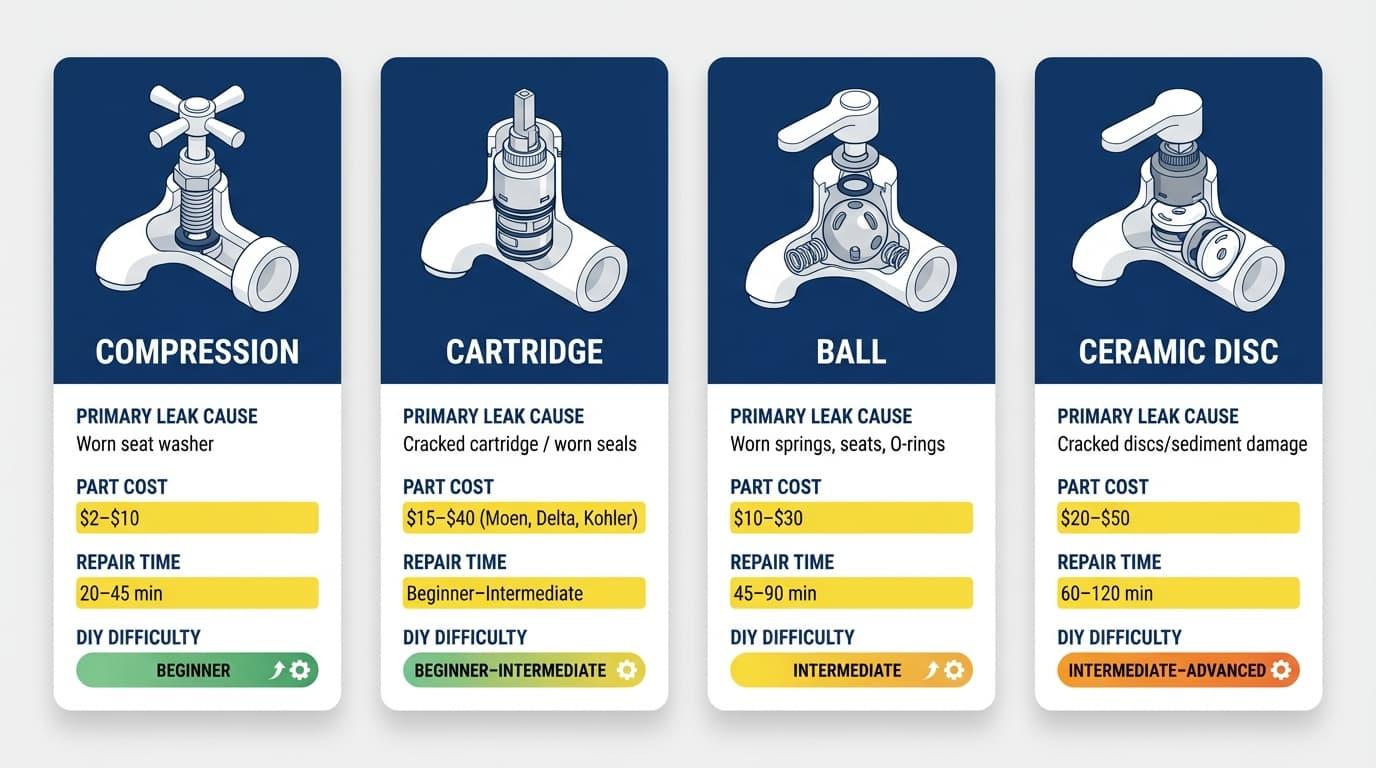 Faucet Type vs. Typical Leak and Repair Difficulty