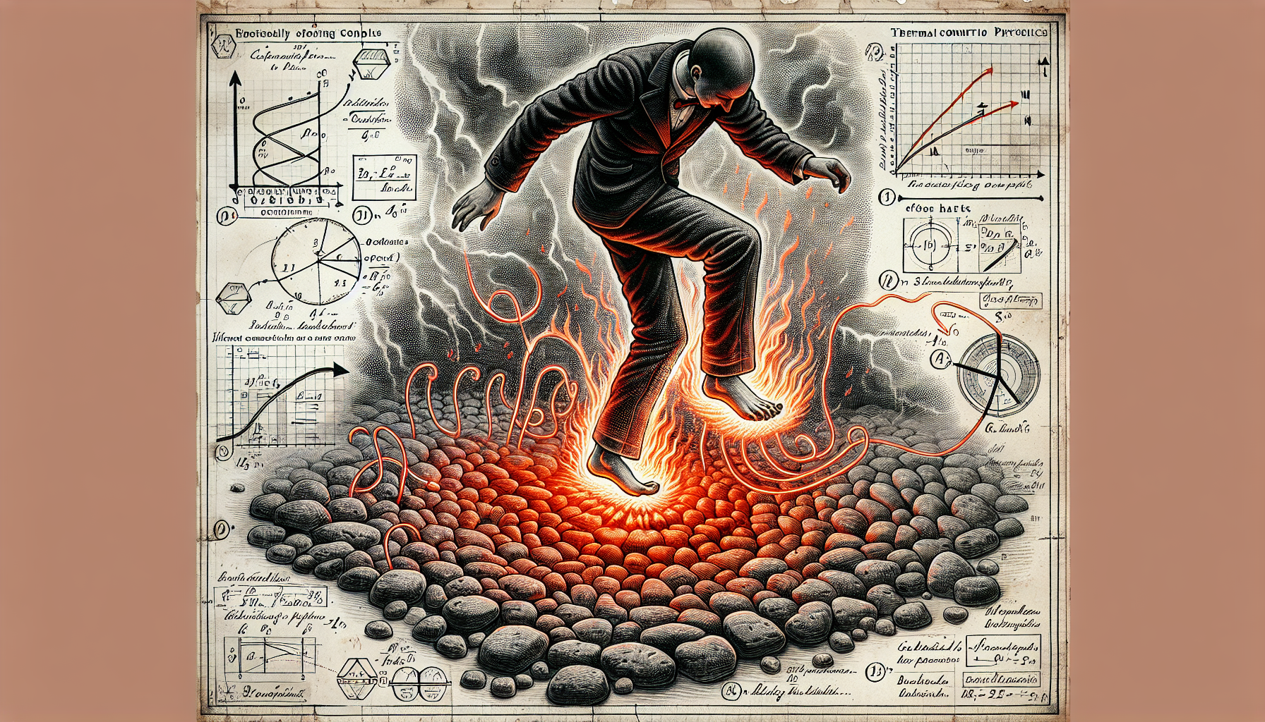 Illustration explaining the science of firewalking