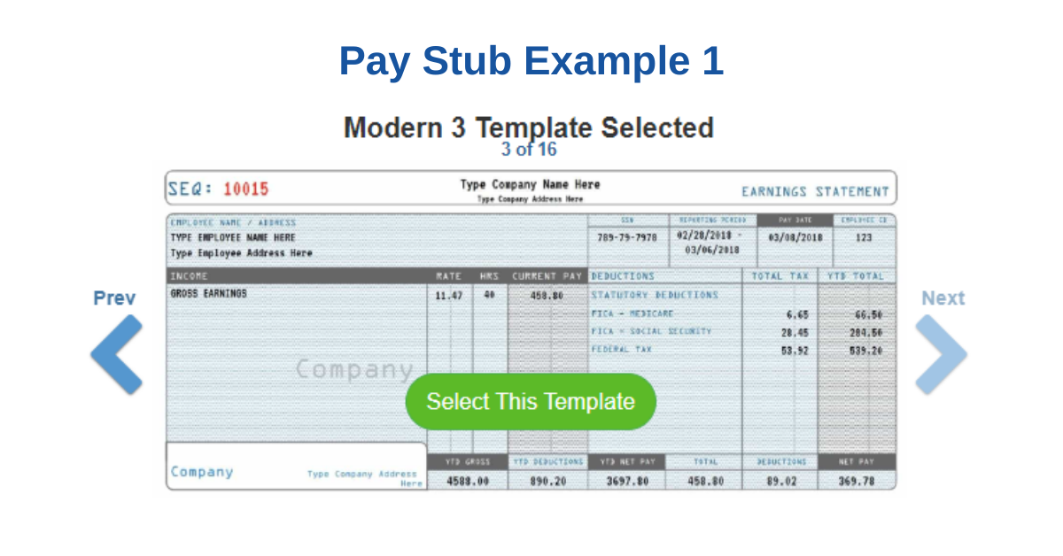 Paycheck stub templates for pay date and tax filing - sample pay stub option number 1