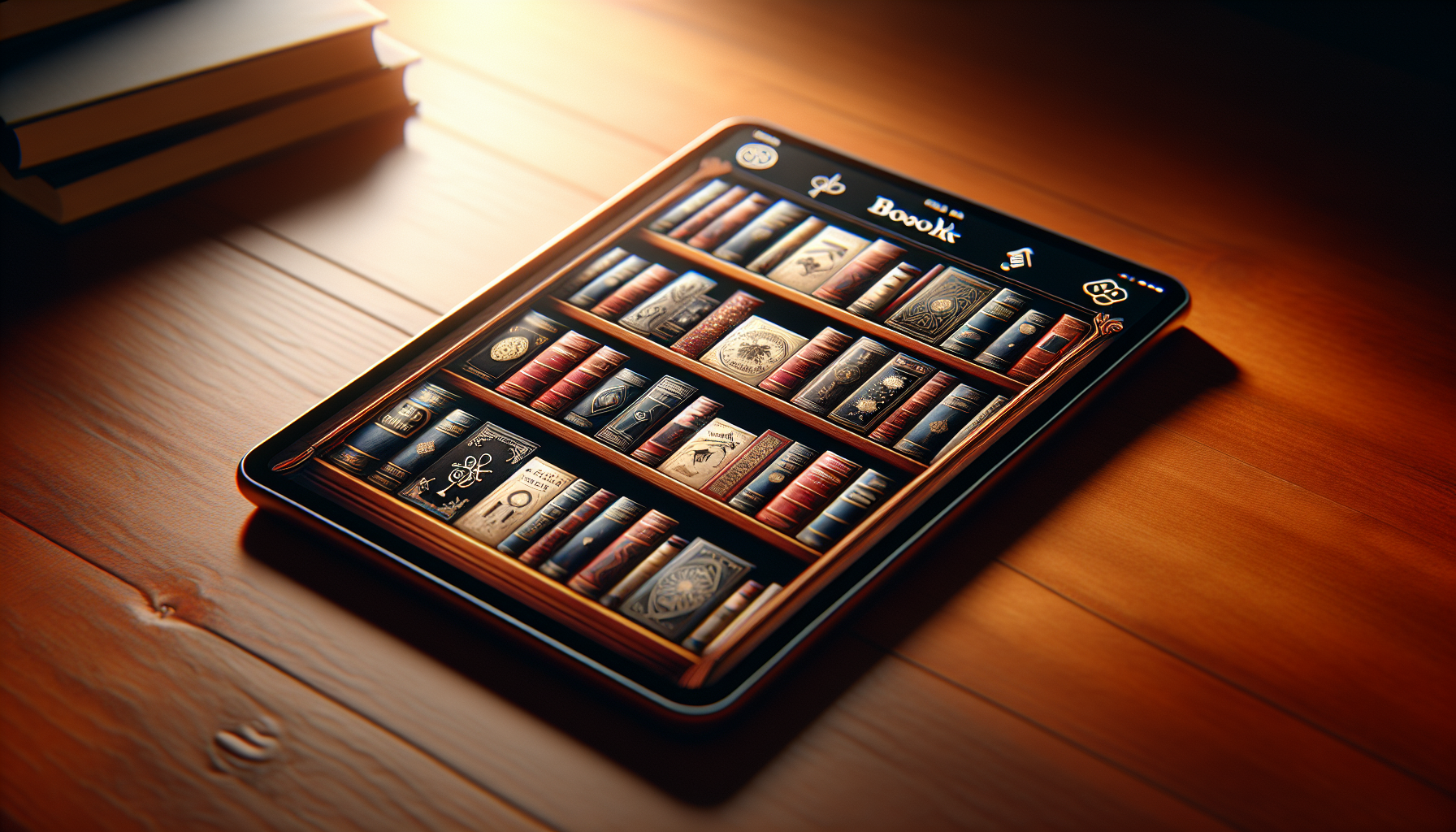 A digital tablet with classic book collection app