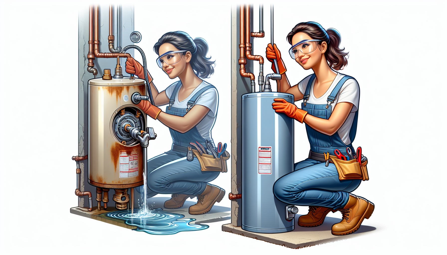 Illustration of an old water heater being replaced