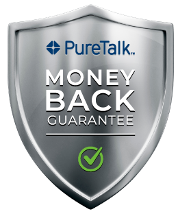 Love our service or your money back. Image is of the PureTalk money back guarantee icon. 