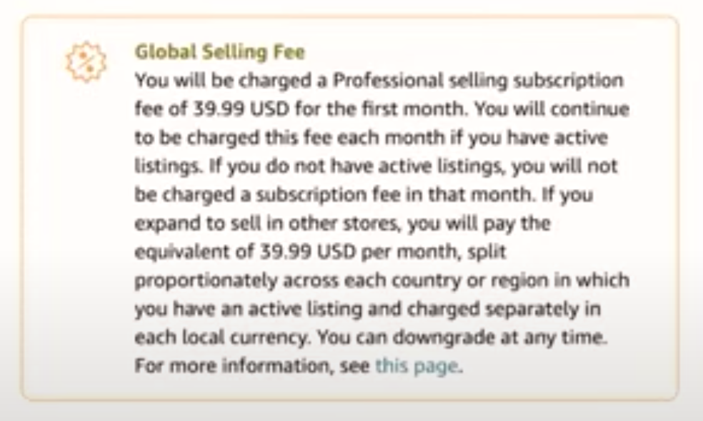 Professional Global Sellng Fee