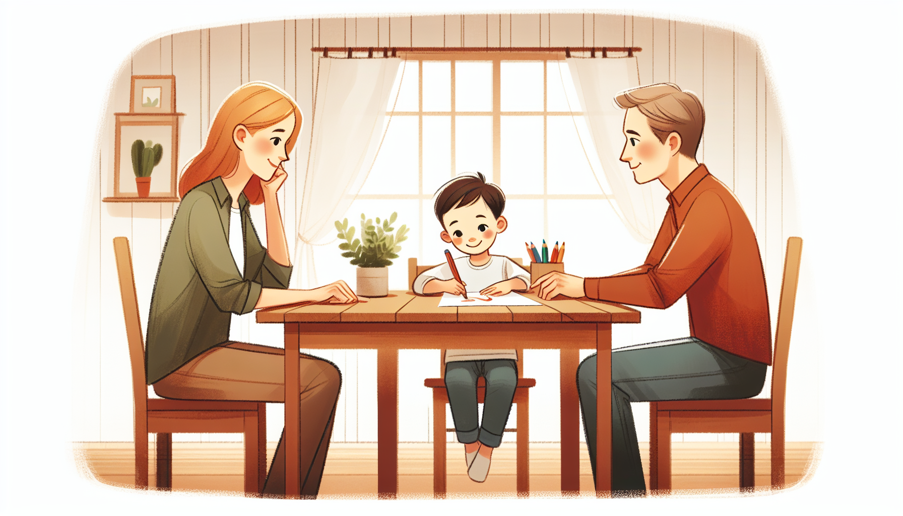 Illustration of two parents maintaining a civil relationship for the child's well-being