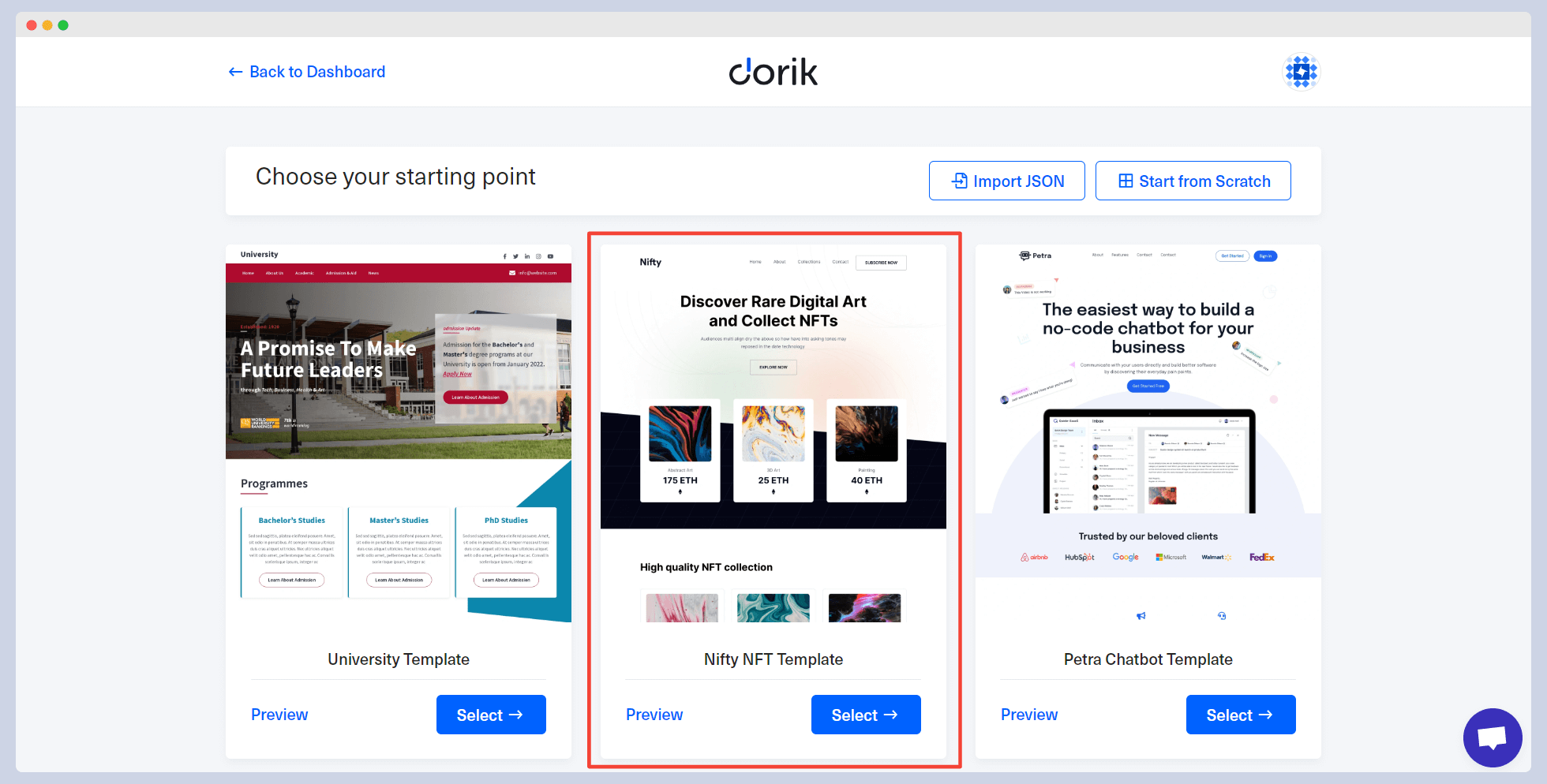 pre-made templates of dorik
