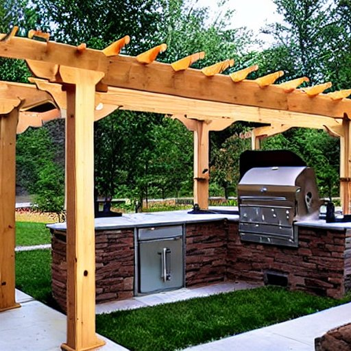 wood pergola over outdoor kitchen