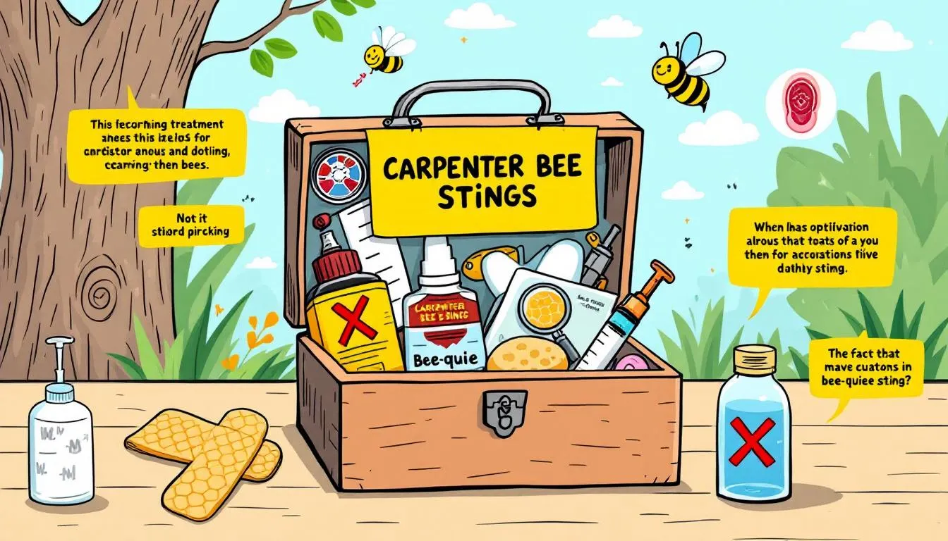 A first aid kit with treatment options for carpenter bee stings.