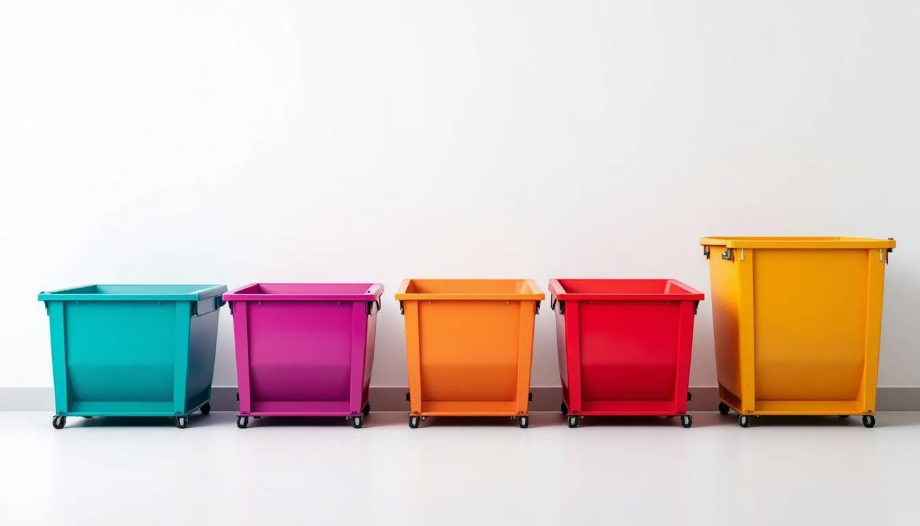 Different sizes of skips available for hire, highlighting variety and options.