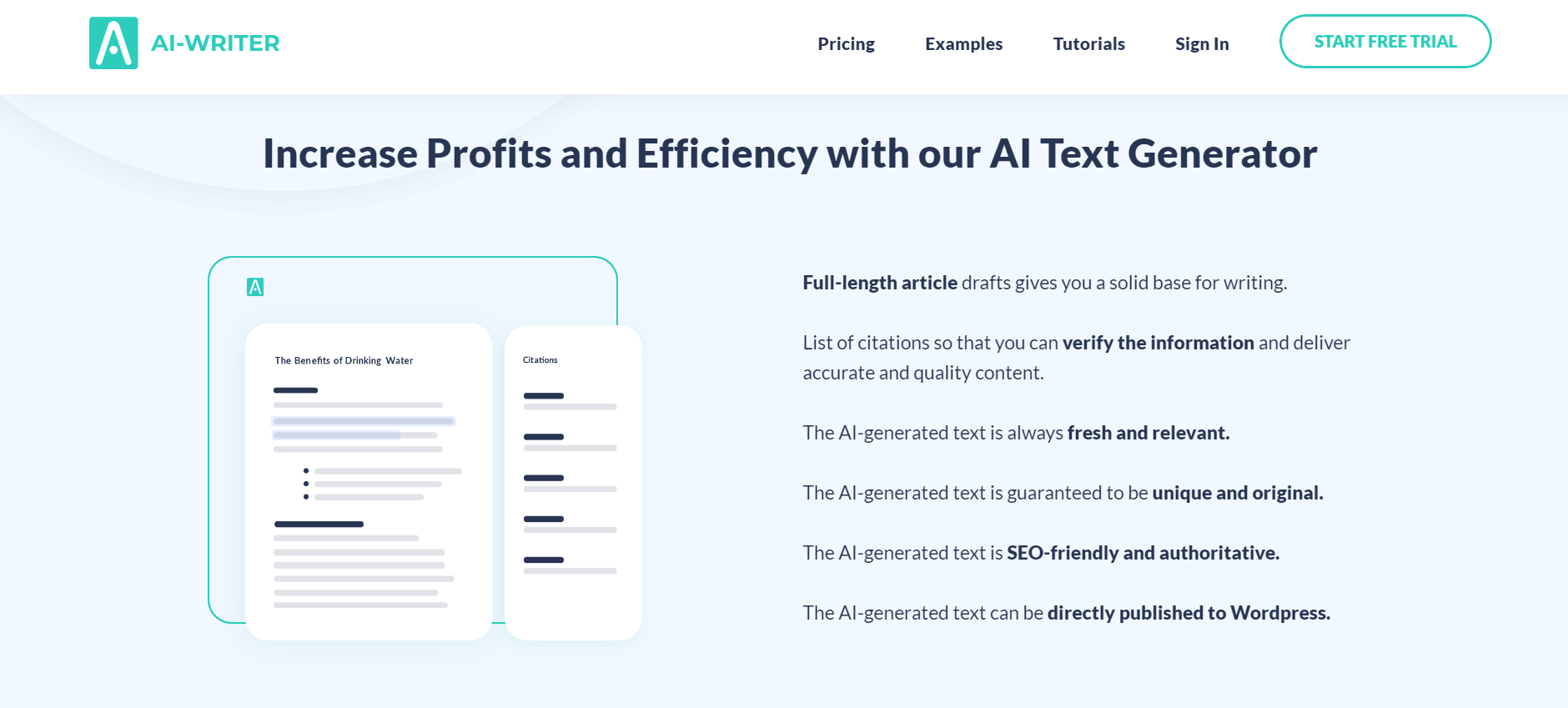 AI Writer Landing Page - "Increase Profits and Efficiency with our AI Text Generator" 