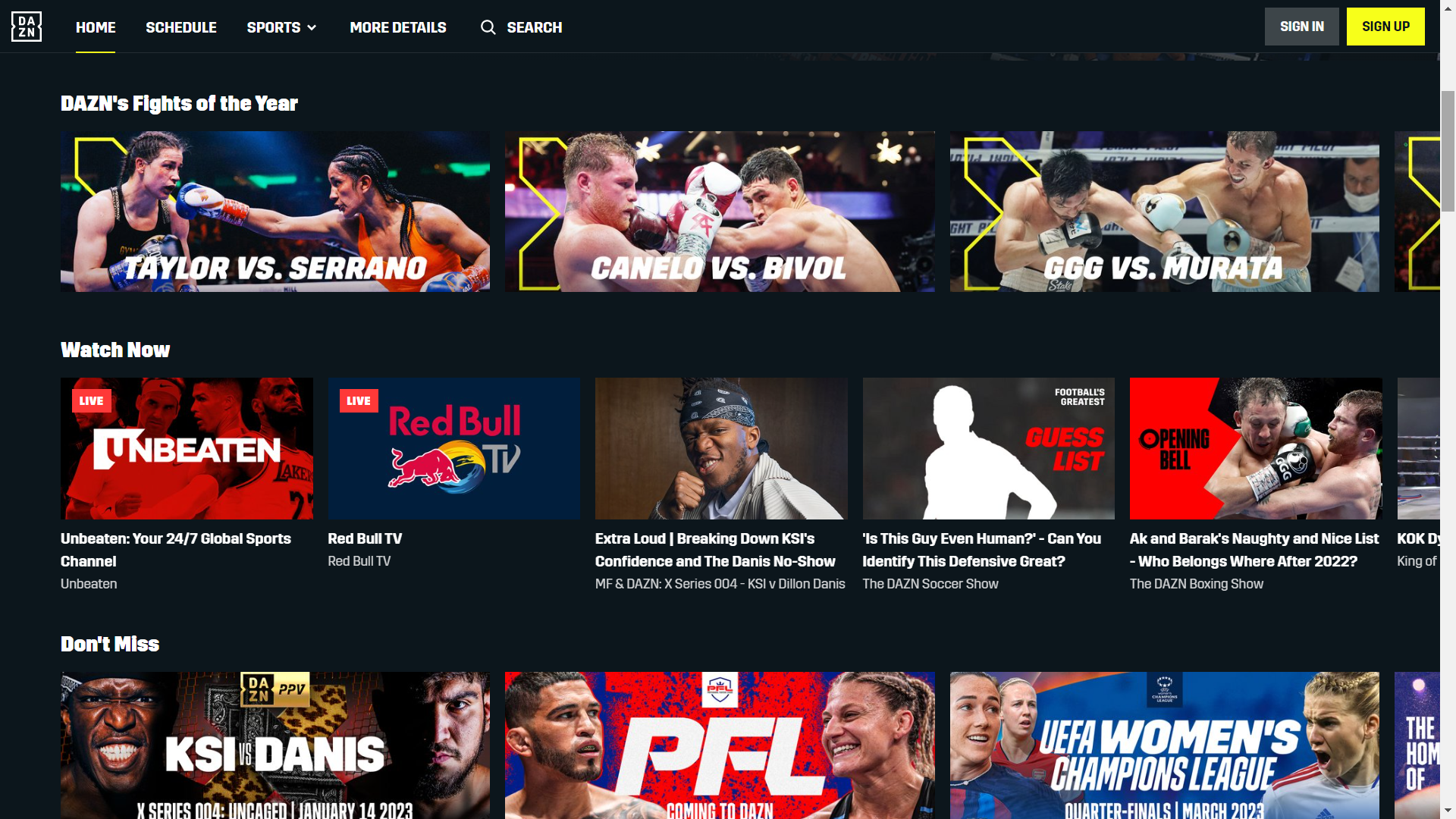 dazn main page