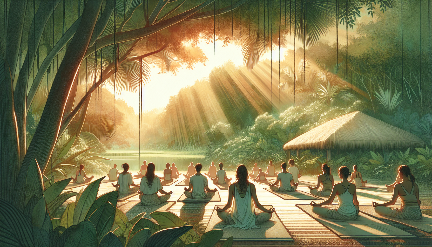 A peaceful meditation scene at a Tulum yoga retreat, illustrating the benefits of yoga.