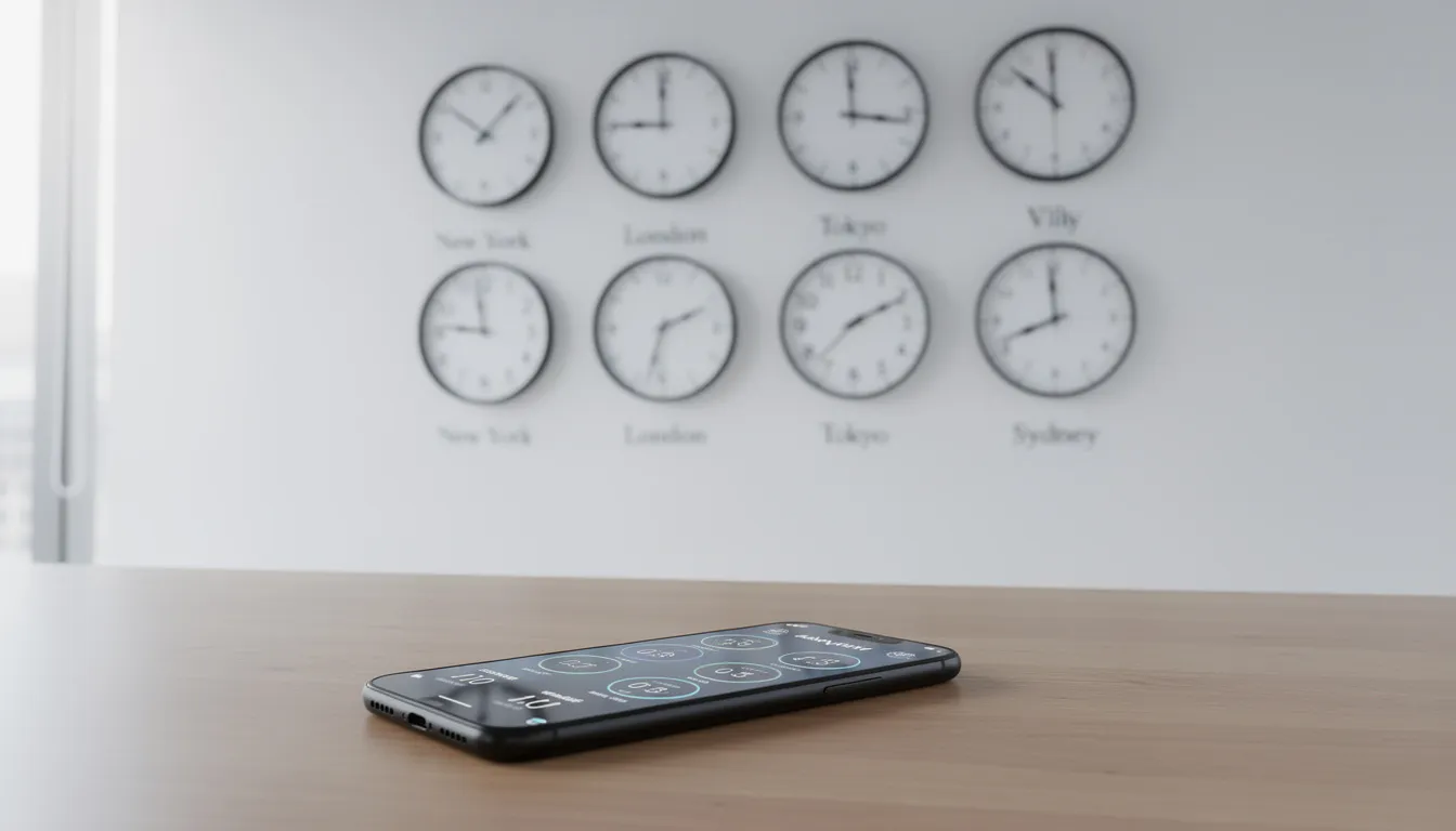 The image features a clock displaying various time zones, with a mobile phone positioned in the foreground, symbolizing the connection between global communication and the importance of obtaining consent for sending marketing text messages. This visual highlights the relevance of the Telephone Consumer Protection Act in ensuring compliance and protecting consumers from unsolicited text messages.