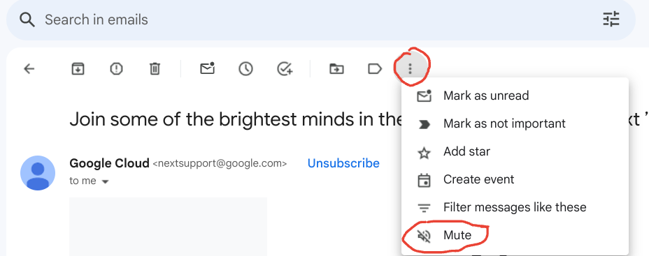 Mute emails in Gmail