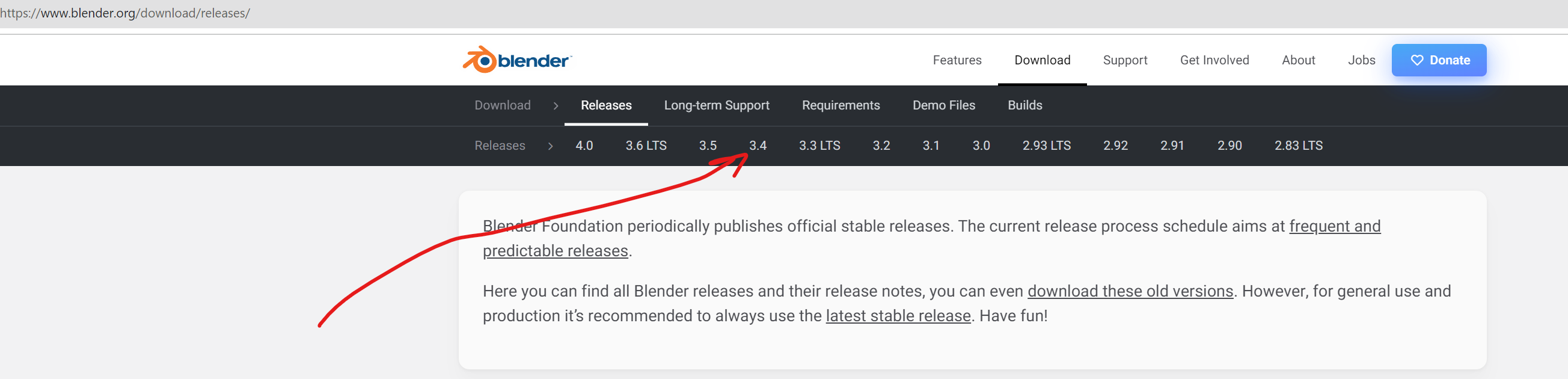 This is showing the recent versions of Blender available for download. All the way back to Blender 2.83