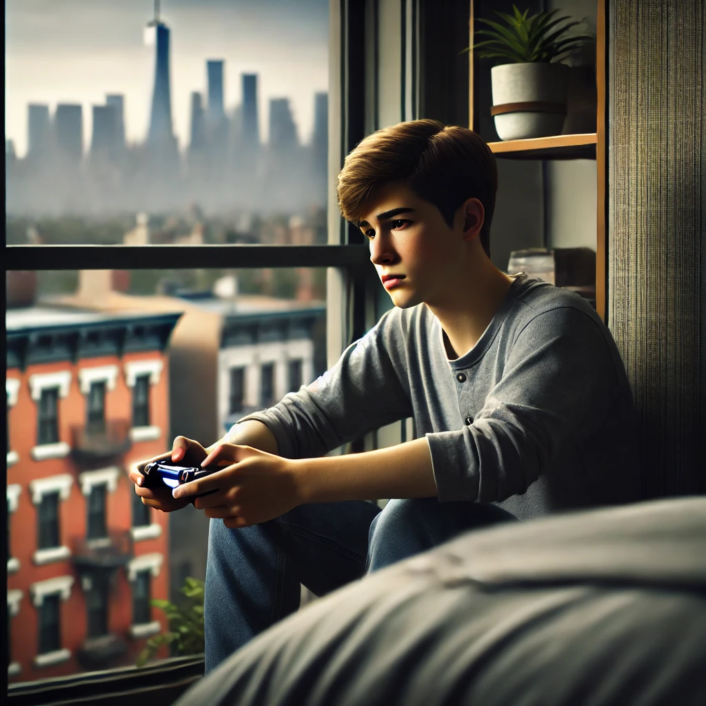 Image of teen fulfilling real needs instead of video addiction in New York.