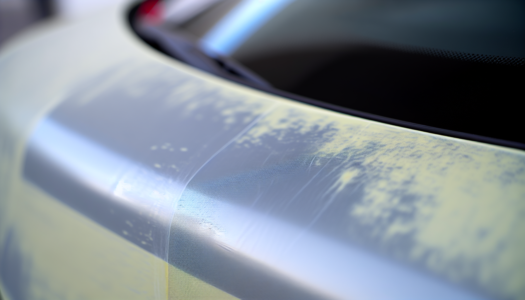 Aged paint protection film with signs of wear