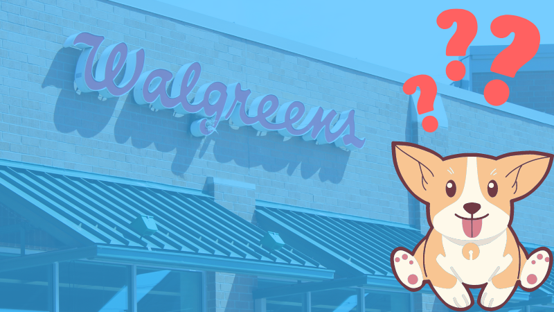 Is Walgreens Pet-Friendly? In this article, we'll find out. Image of a dog superimposed on an image of a Walgreens.