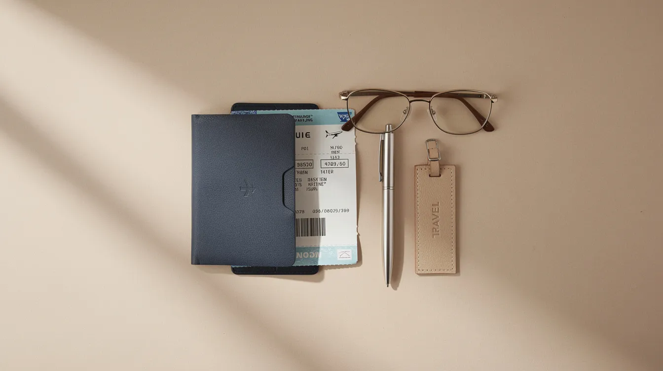 Imagem estética de um passaporte e um bilhete de avião, simbolizando a preparação para uma viagem. Os itens estão dispostos sobre uma superfície clara, transmitindo a sensação de aventura e exploração, com um foco na cultura e nos destinos turísticos, como a Croácia e a Grécia.