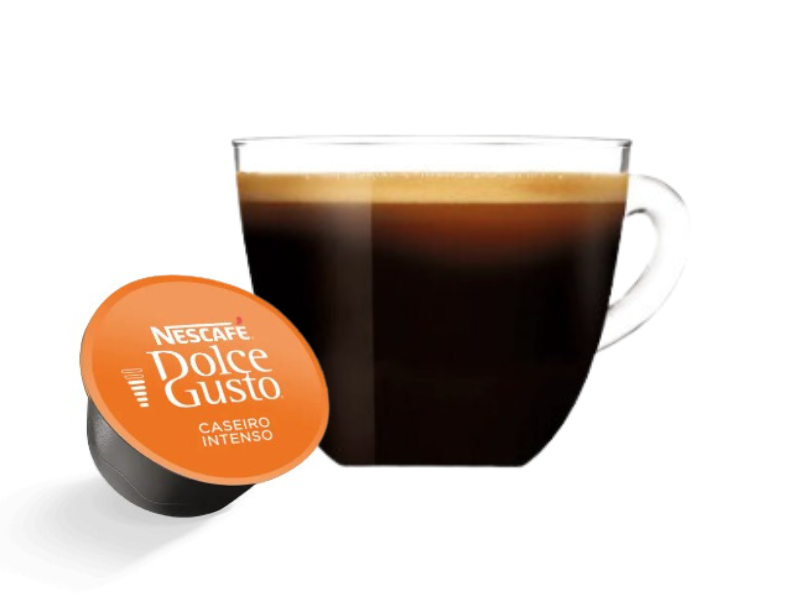 Xícara de café e cápsula de café caseiro Dolce Gusto. Imagens: www.nescafe-dolcegusto.com.br.