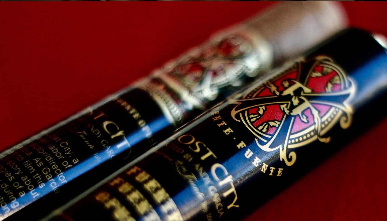 A selection of various Lost City Cigars displayed in an elegant humidor.