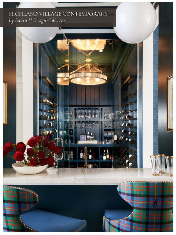the plaid chairs in the Highland Village Contemporary bar area