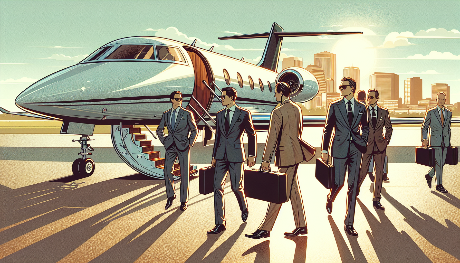 Corporate professionals boarding a private jet in Springfield