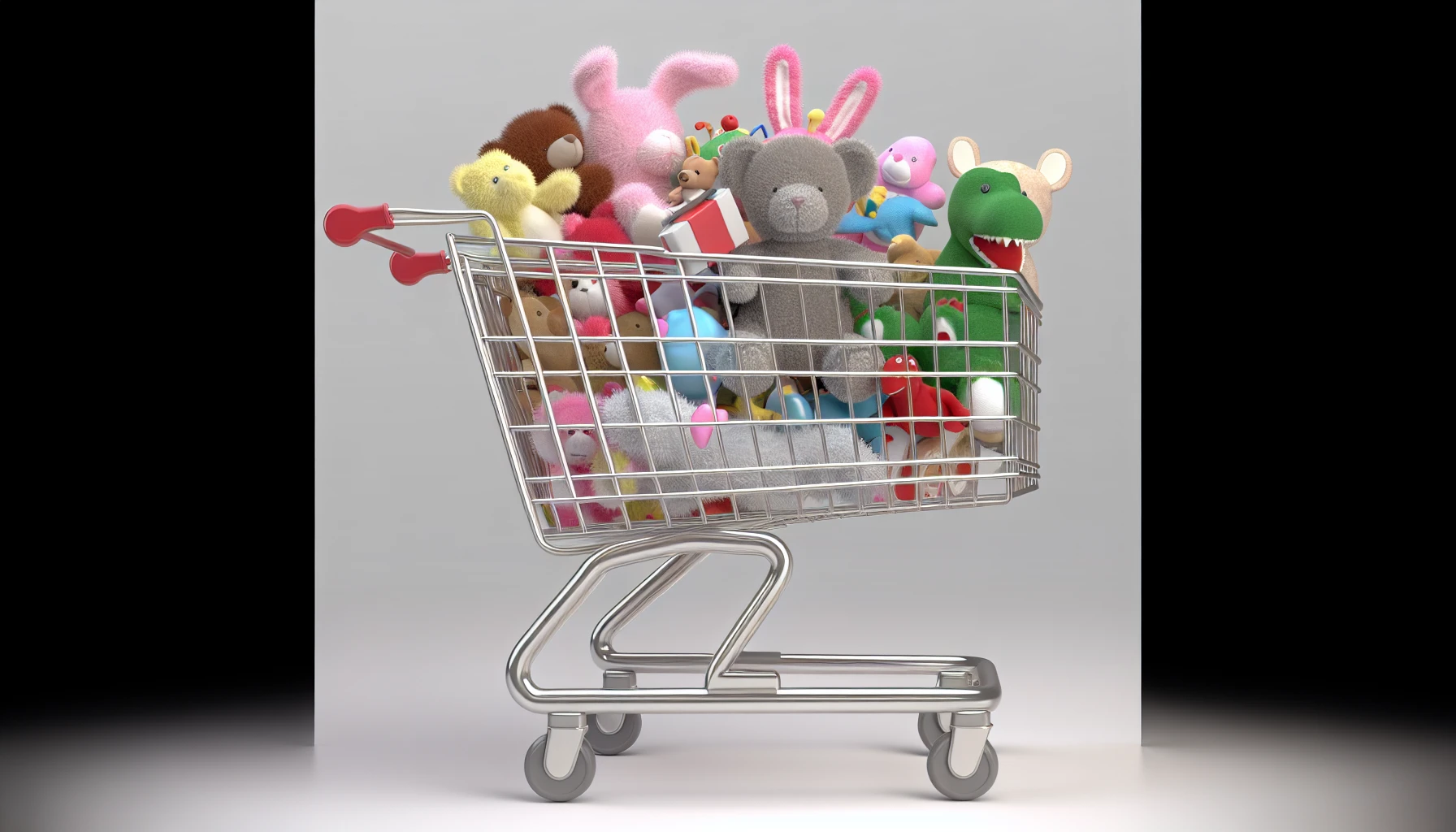 Plush soft toys in online shopping cart